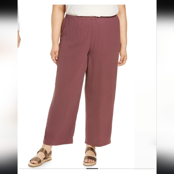 EILEEN FISHER Silk Georgette Crepe Pant Fig Burgundy Lagenlook NWT Plus Size 1x - Picture 5 of 5